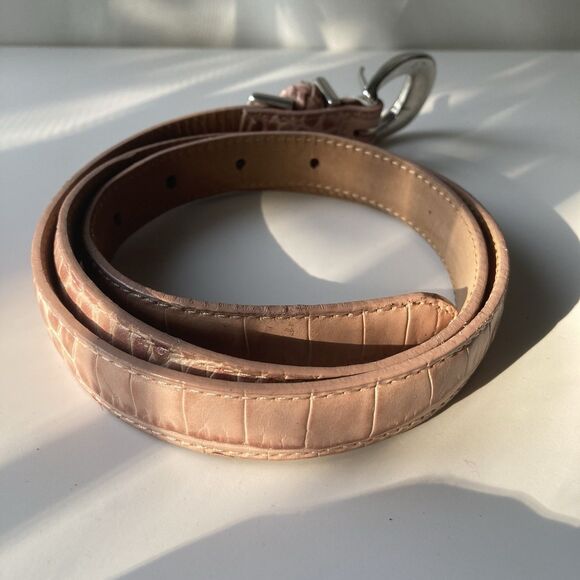 NEW Brighton Women’s Pink Croc Leather Belt ML 32 Sparkling Heart B10482 VTG - Picture 14 of 16